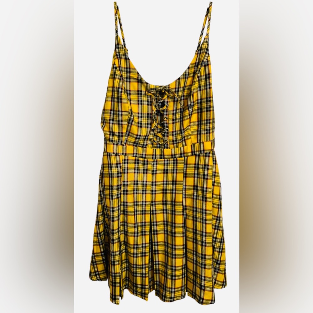 Hot Topic Dress Women 3X Plus Yellow Plaid Pleated Lace Up Corset Mini Goth Punk